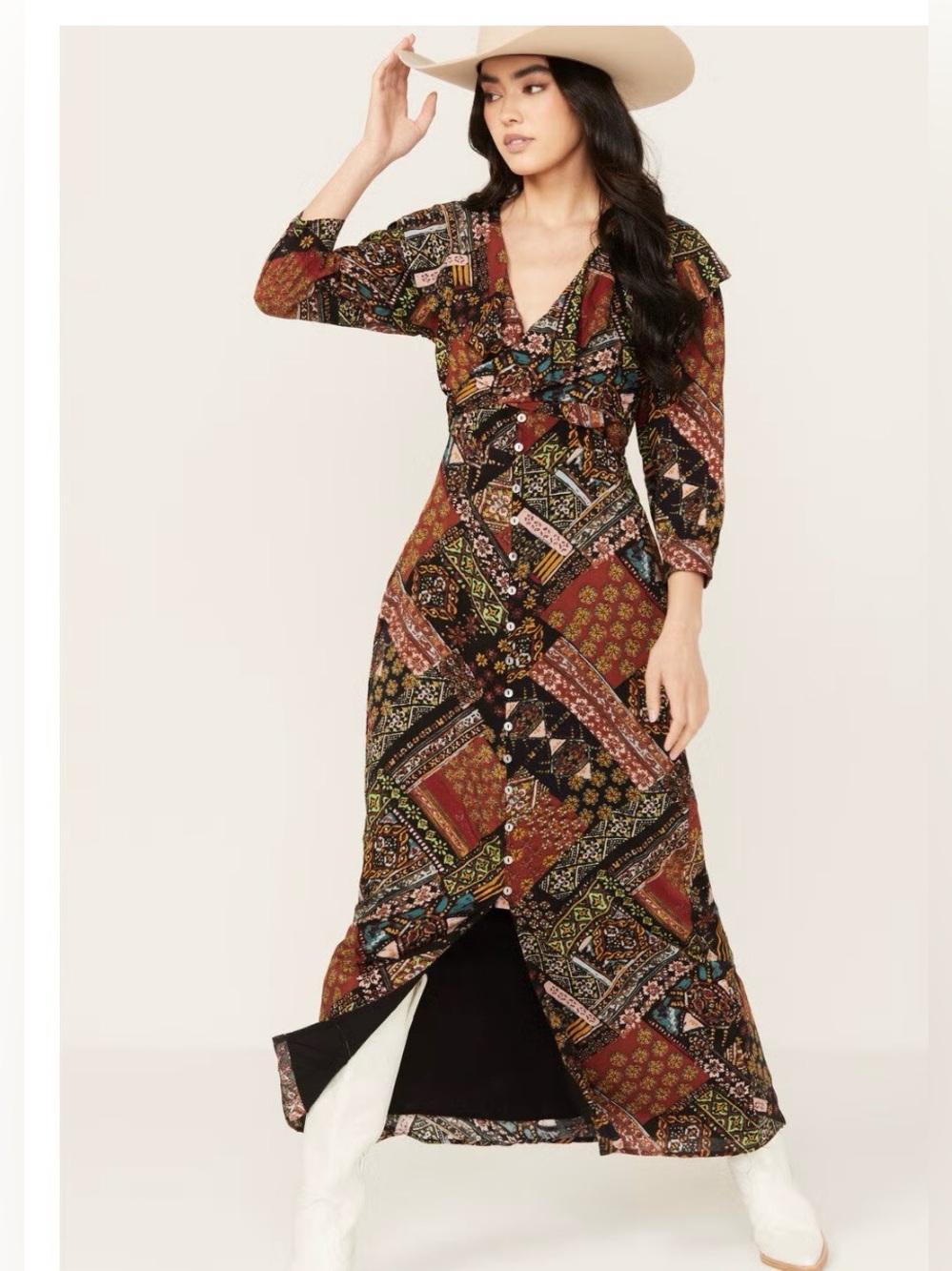 FREE PEOPLE WOMEN'S LENNON LONG SLEEVE MAXI DRESS